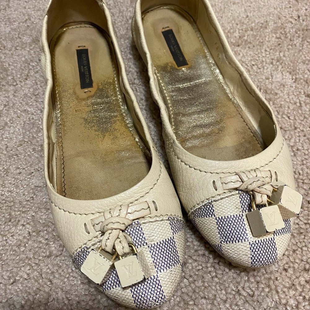 Louis Vuitton White Damier Azur Ballet Flats